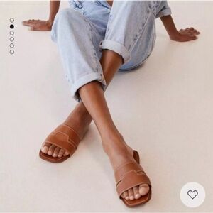 Mango Cognac Brown Leather Slide Sandals
